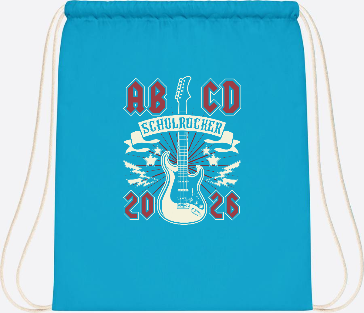 Turnbeutel ABCD Schulrocker – Personalisierbar zur Einschulung - Surf Blue