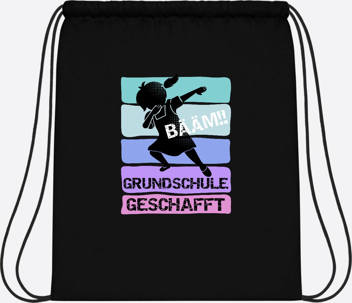 Turnbeutel Bääm! Grundschule geschafft Mädchen – Personalisiert - Black/Black