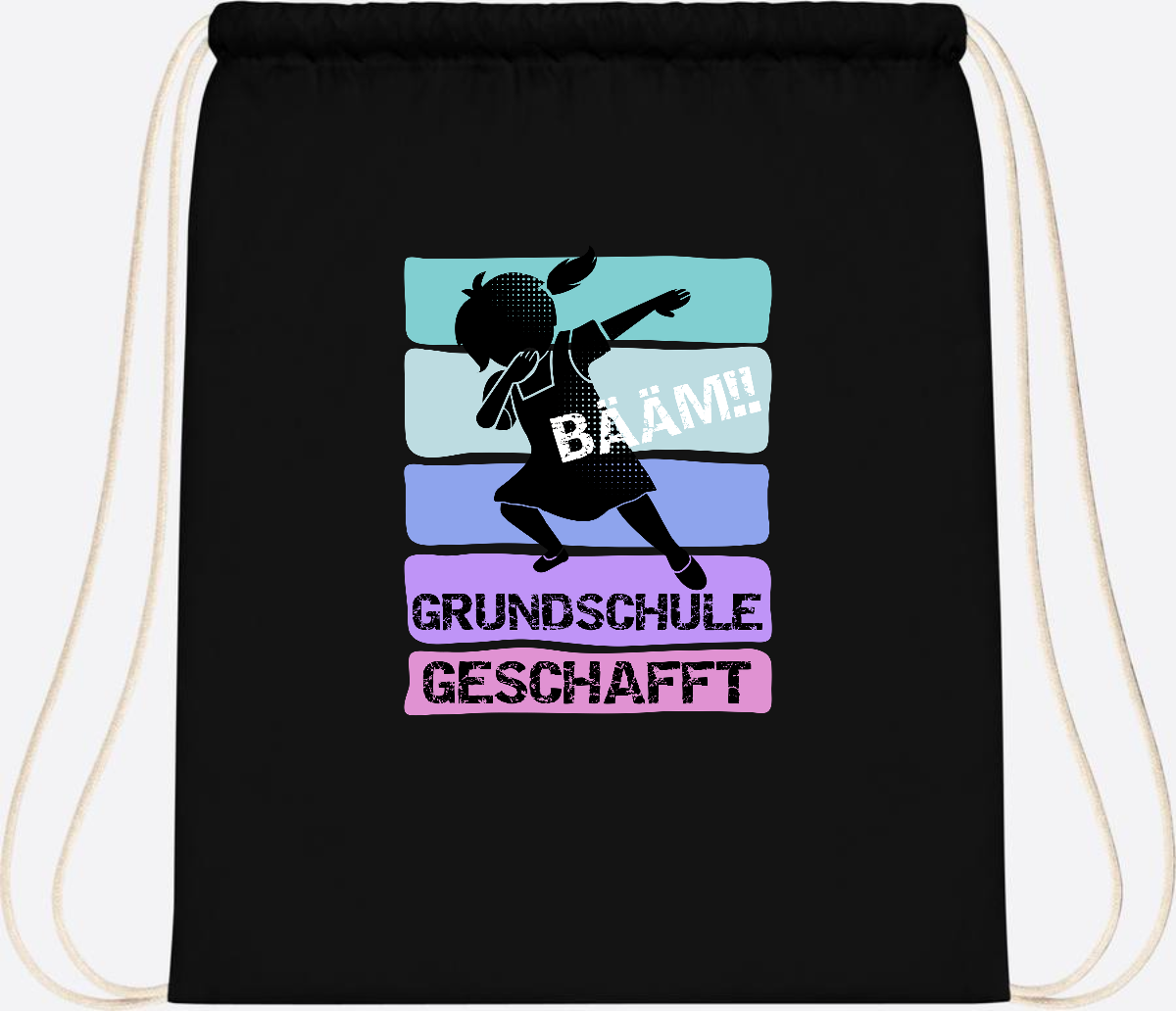 Turnbeutel Bääm! Grundschule geschafft Mädchen – Personalisiert - Black