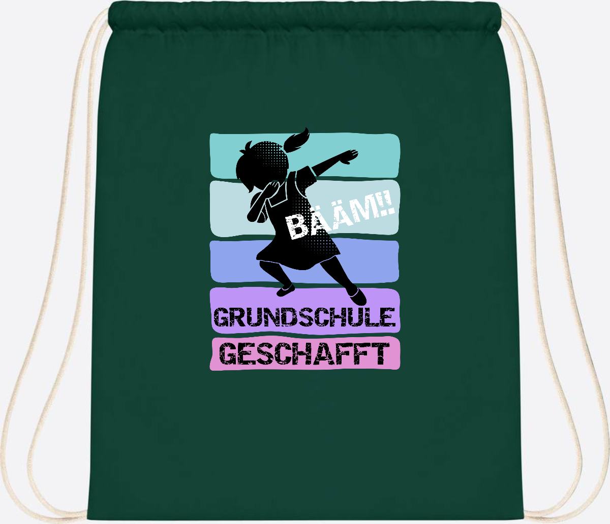 Turnbeutel Bääm! Grundschule geschafft Mädchen – Personalisiert - Bottle Green