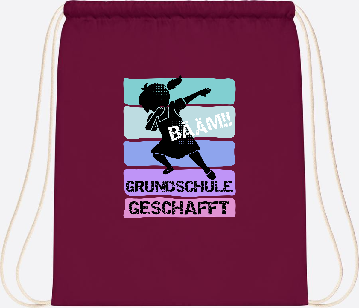 Turnbeutel Bääm! Grundschule geschafft Mädchen – Personalisiert - Burgundy