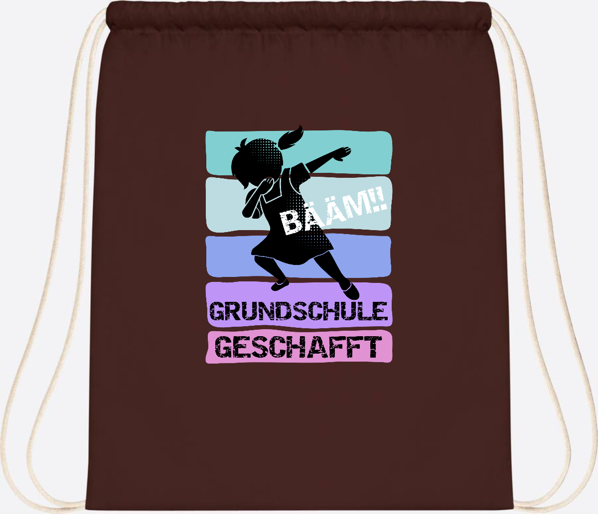 Turnbeutel Bääm! Grundschule geschafft Mädchen – Personalisiert - Chocolate