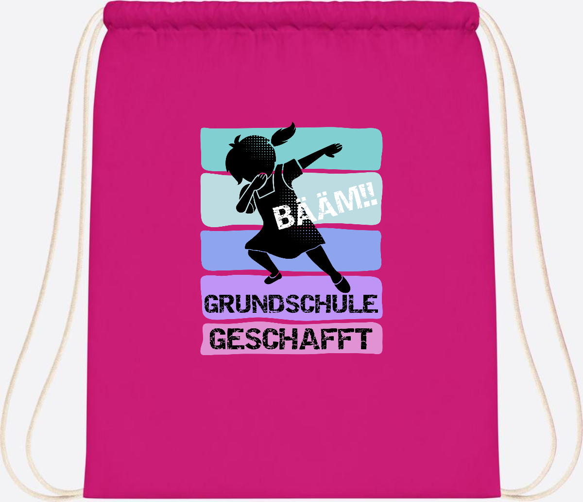 Turnbeutel Bääm! Grundschule geschafft Mädchen – Personalisiert - Fuchsia