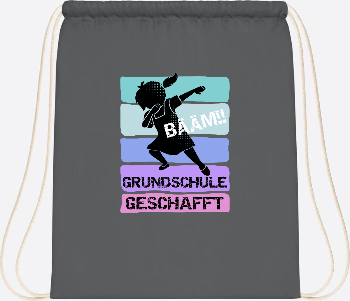 Turnbeutel Bääm! Grundschule geschafft Mädchen – Personalisiert - Graphite Grey