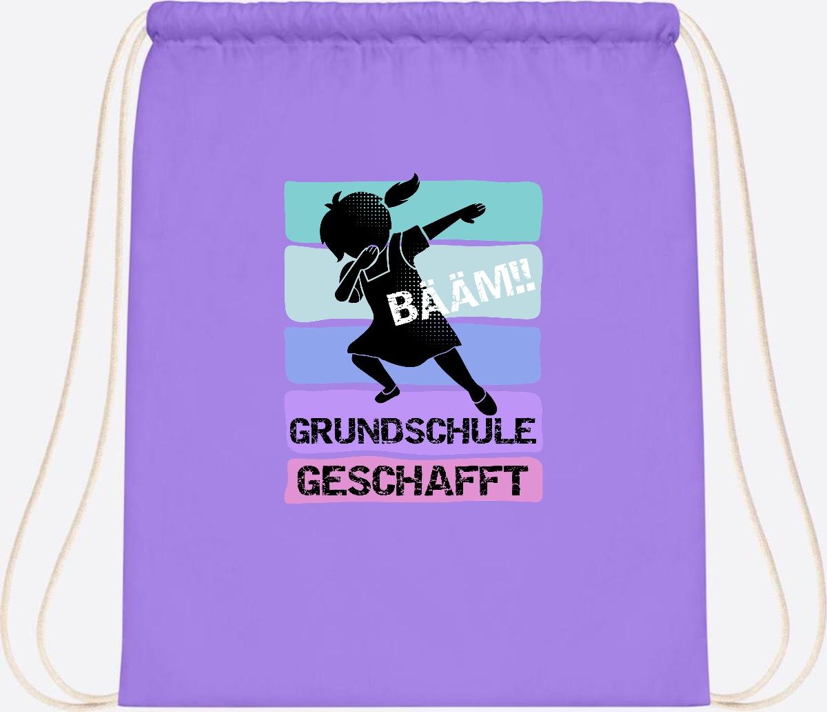 Turnbeutel Bääm! Grundschule geschafft Mädchen – Personalisiert - Lavender/White