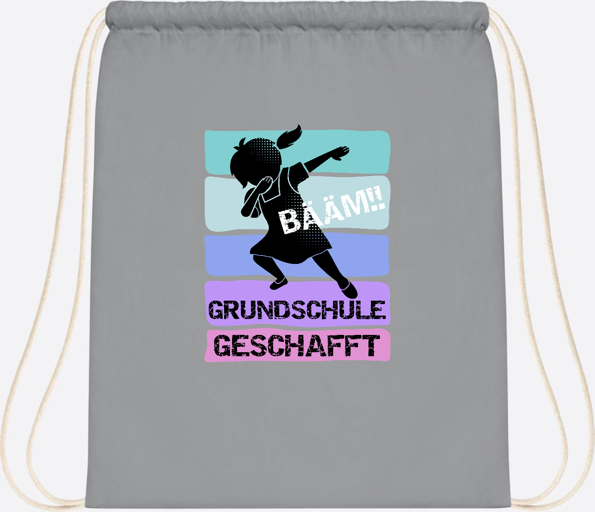 Turnbeutel Bääm! Grundschule geschafft Mädchen – Personalisiert - Light Grey