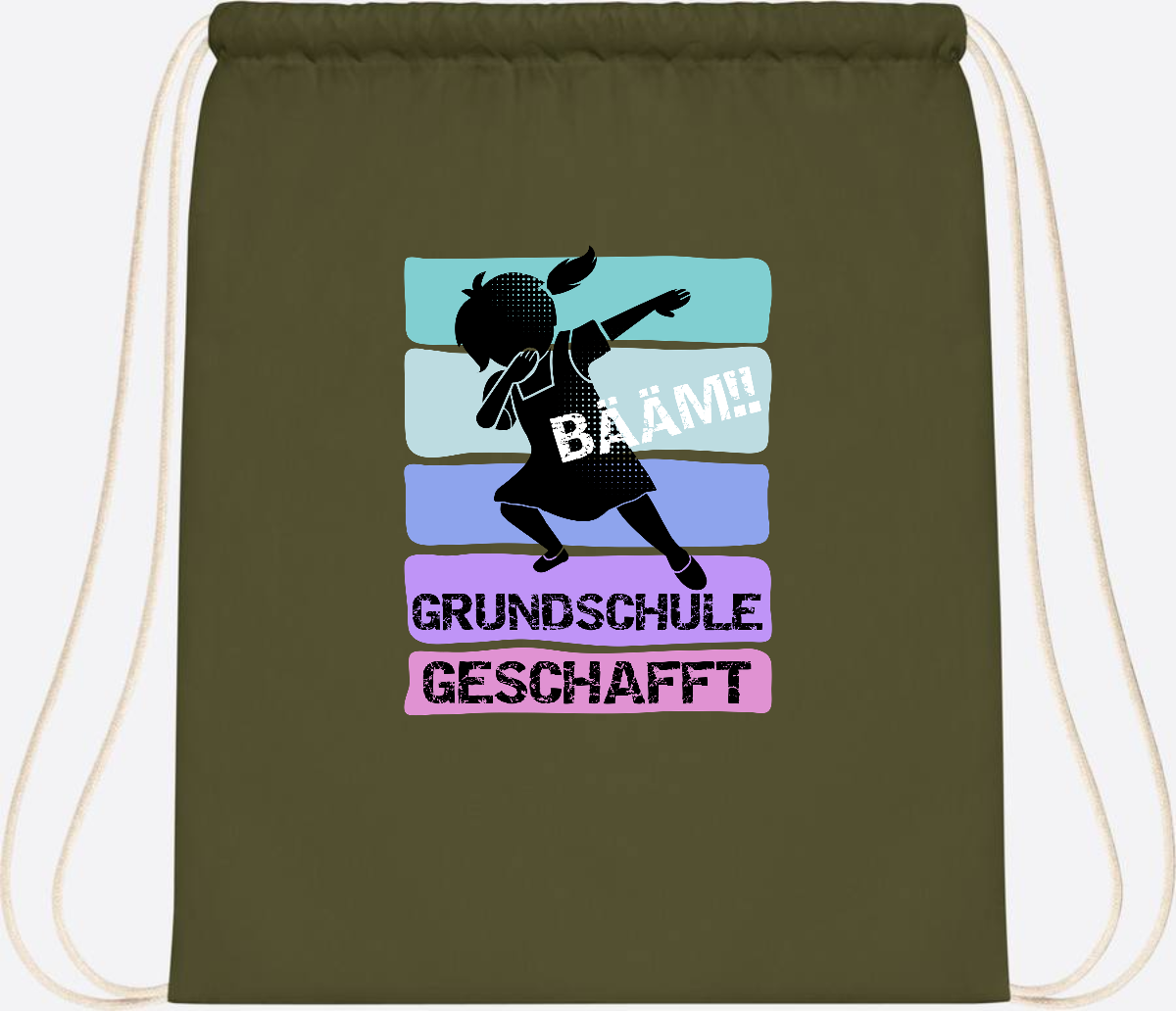Turnbeutel Bääm! Grundschule geschafft Mädchen – Personalisiert - Olive Green