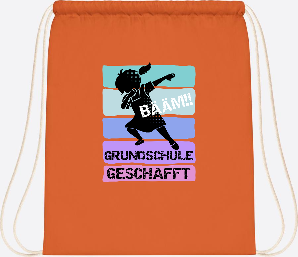 Turnbeutel Bääm! Grundschule geschafft Mädchen – Personalisiert - Orange