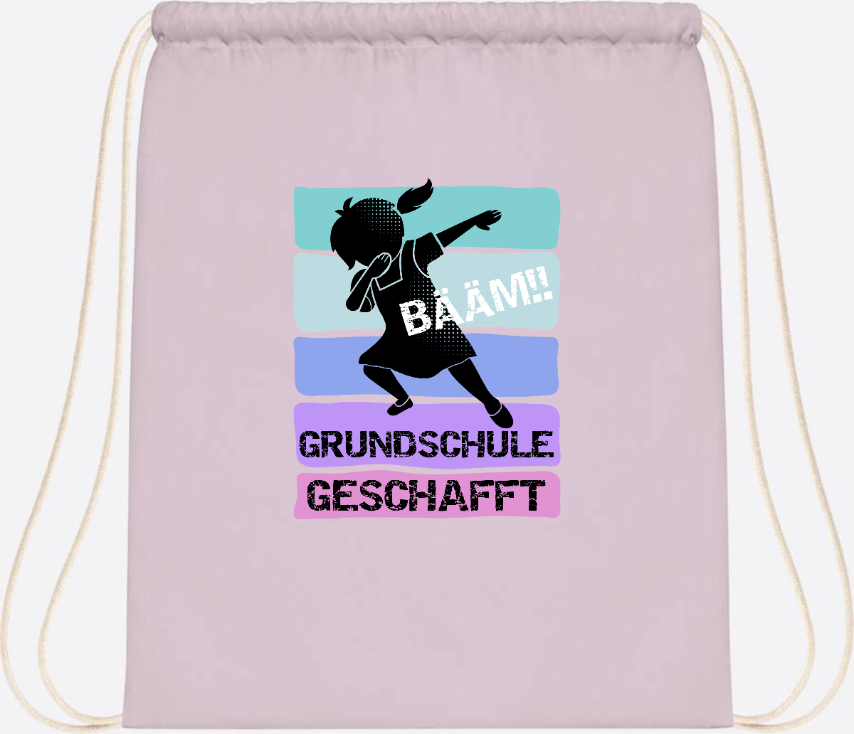 Turnbeutel Bääm! Grundschule geschafft Mädchen – Personalisiert - Pastel Pink/White