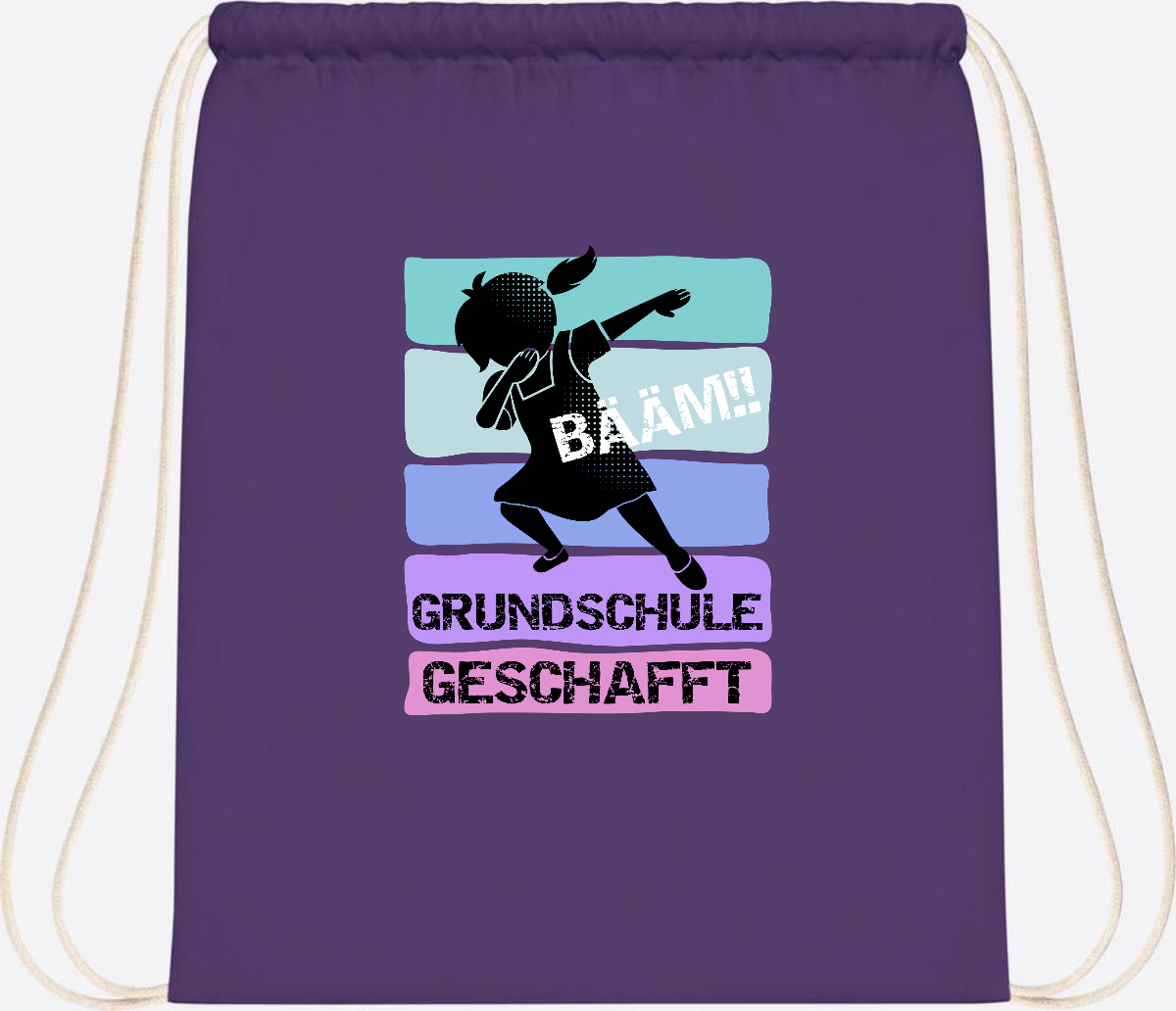 Turnbeutel Bääm! Grundschule geschafft Mädchen – Personalisiert - Purple