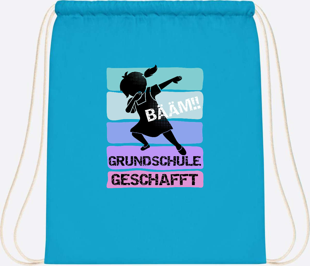 Turnbeutel Bääm! Grundschule geschafft Mädchen – Personalisiert - Surf Blue