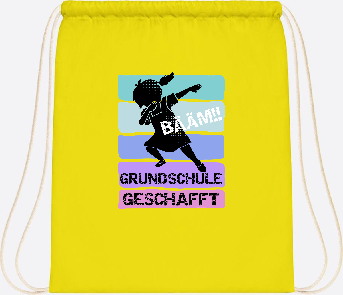 Turnbeutel Bääm! Grundschule geschafft Mädchen – Personalisiert - Yellow