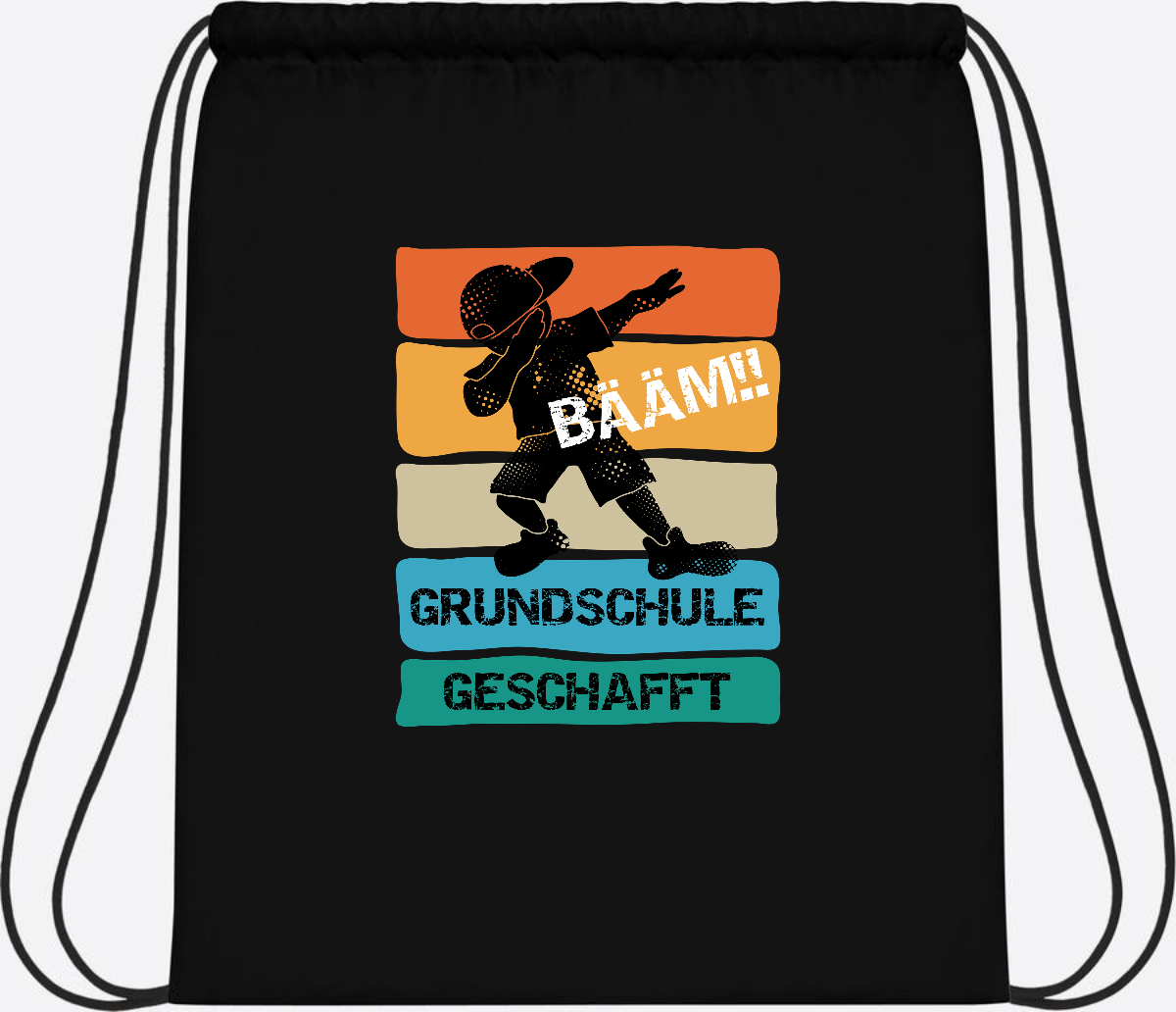 Turnbeutel "Bääm! Grundschule geschafft" mit Wunschname - Black/Black