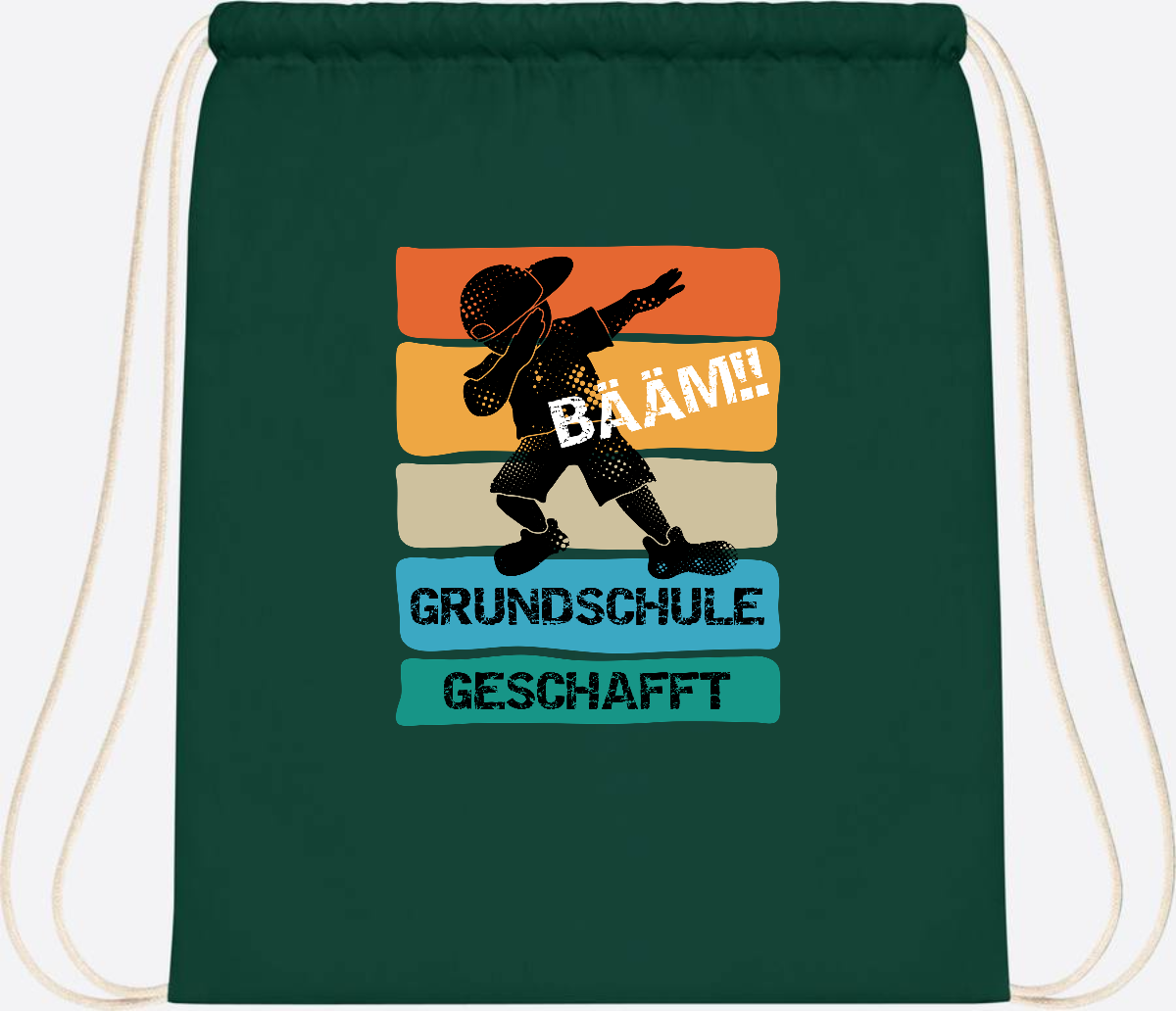 Turnbeutel "Bääm! Grundschule geschafft" mit Wunschname - Bottle Green