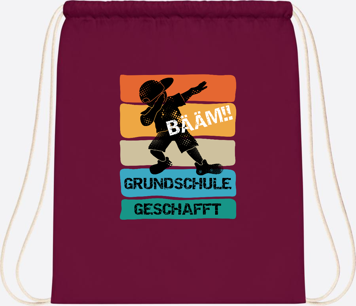 Turnbeutel "Bääm! Grundschule geschafft" mit Wunschname - Burgundy