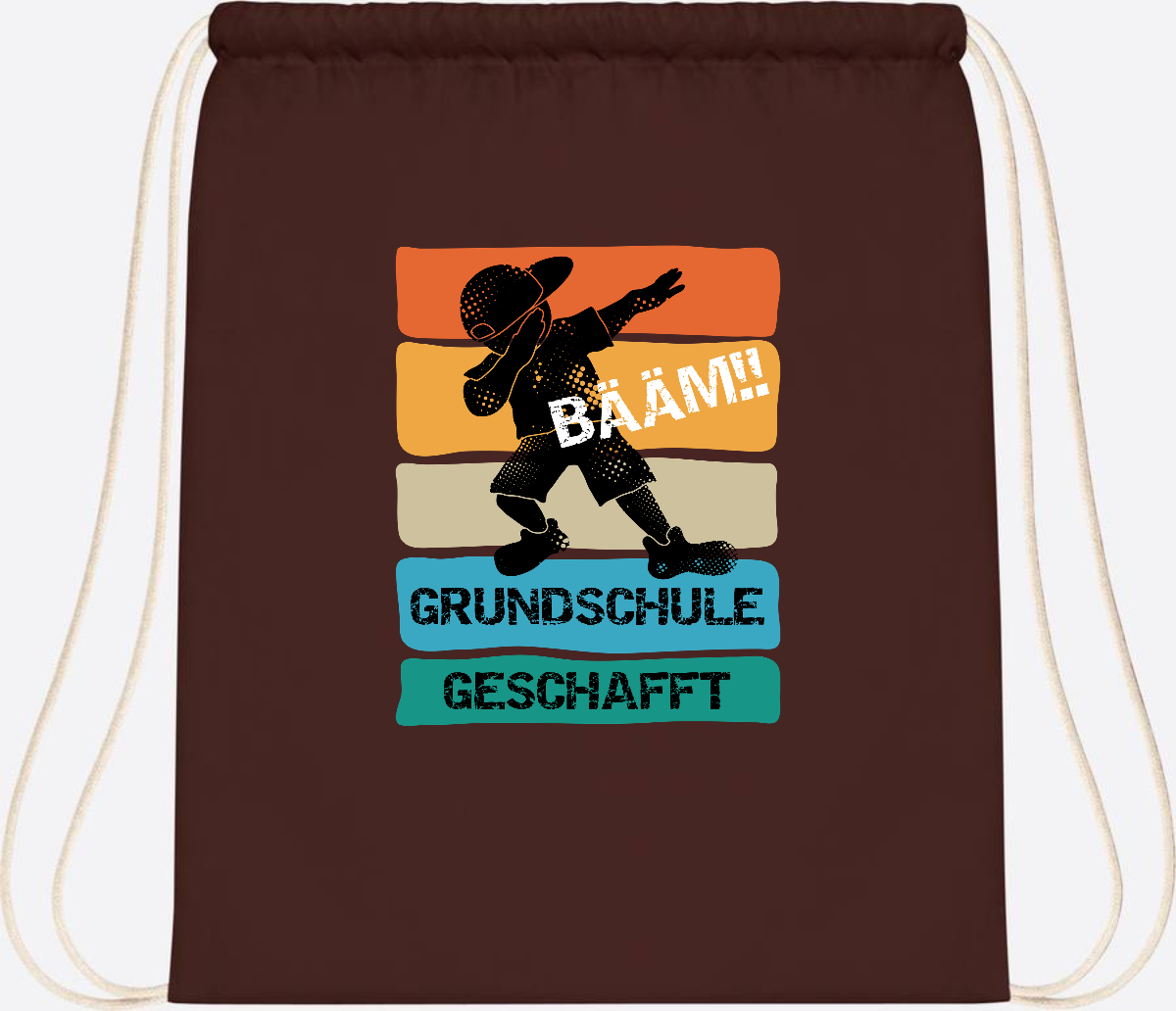 Turnbeutel "Bääm! Grundschule geschafft" mit Wunschname - Chocolate