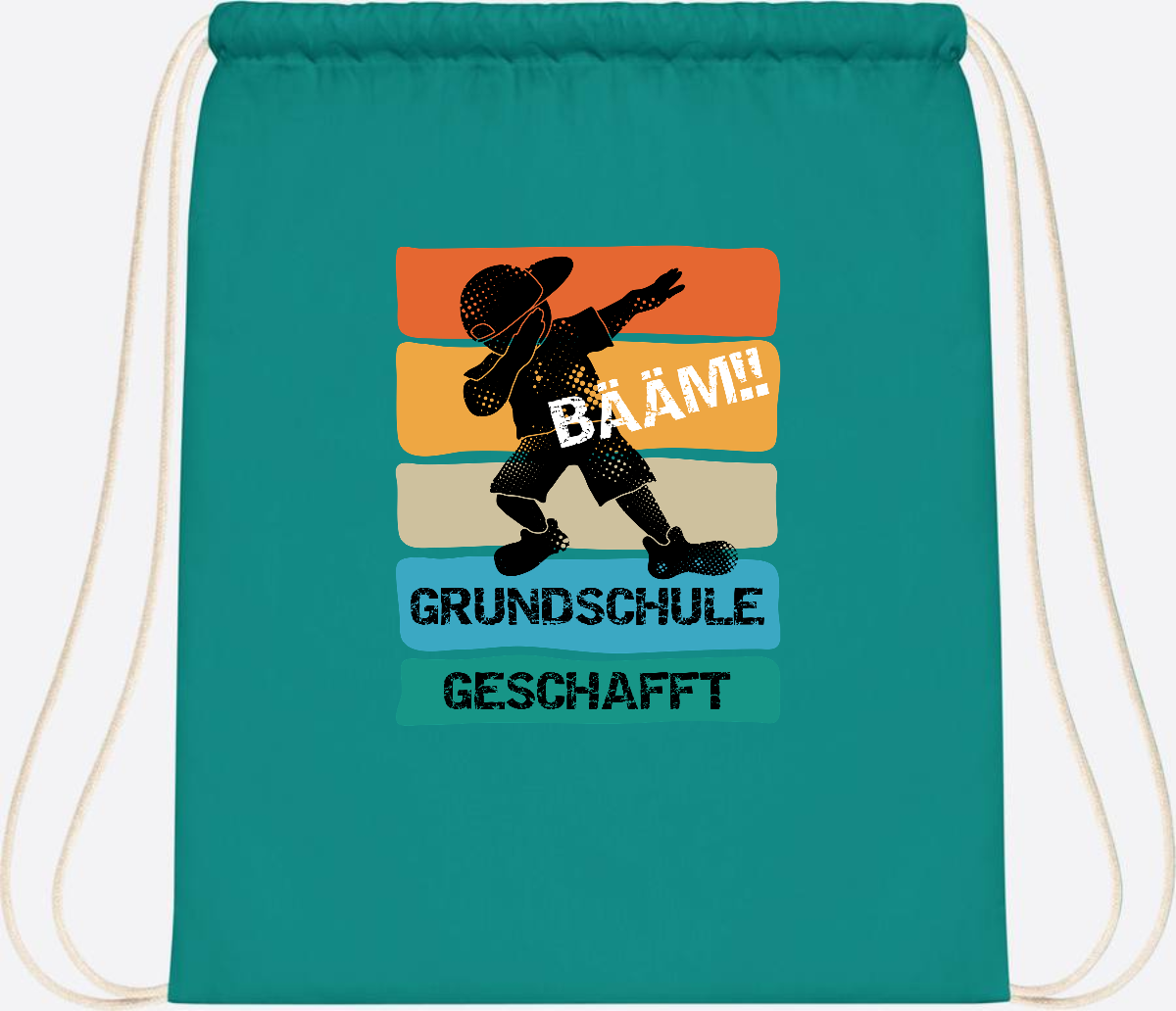 Turnbeutel "Bääm! Grundschule geschafft" mit Wunschname - Emerald