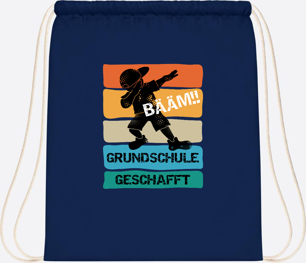 Turnbeutel "Bääm! Grundschule geschafft" mit Wunschname - French Navy