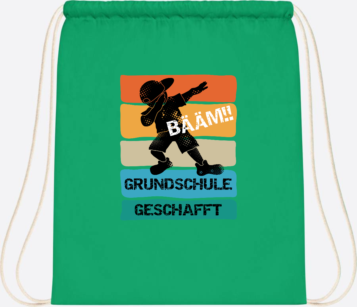 Turnbeutel "Bääm! Grundschule geschafft" mit Wunschname - Kelly Green