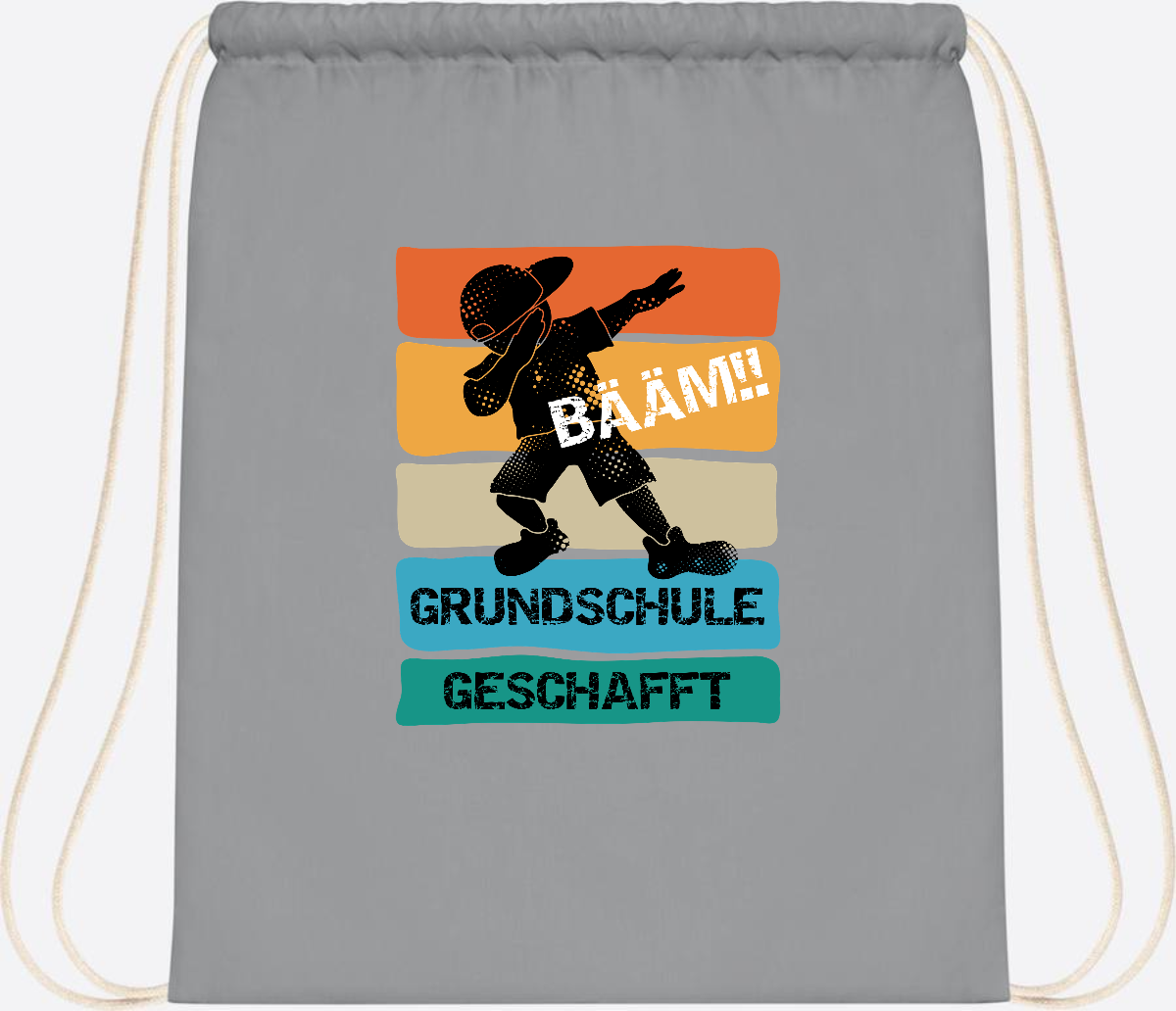 Turnbeutel "Bääm! Grundschule geschafft" mit Wunschname - Light Grey