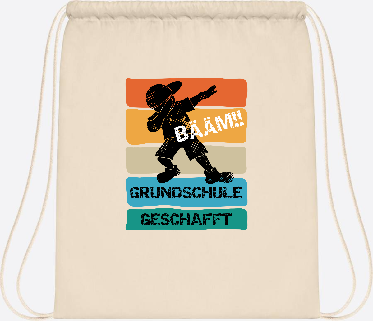 Turnbeutel "Bääm! Grundschule geschafft" mit Wunschname - Natural