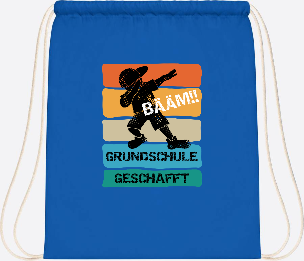 Turnbeutel "Bääm! Grundschule geschafft" mit Wunschname - Sapphire Blue