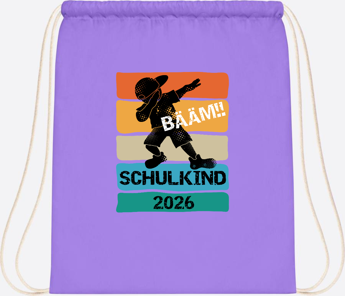 Turnbeutel Bääm! Schulkind 2026 – Geschenk zur Einschulung - Lavender/White
