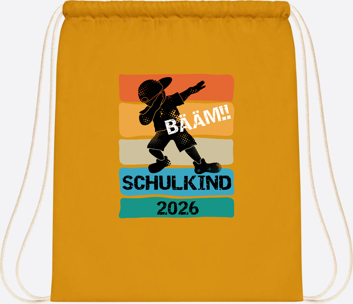 Turnbeutel Bääm! Schulkind 2026 – Geschenk zur Einschulung - Mustard