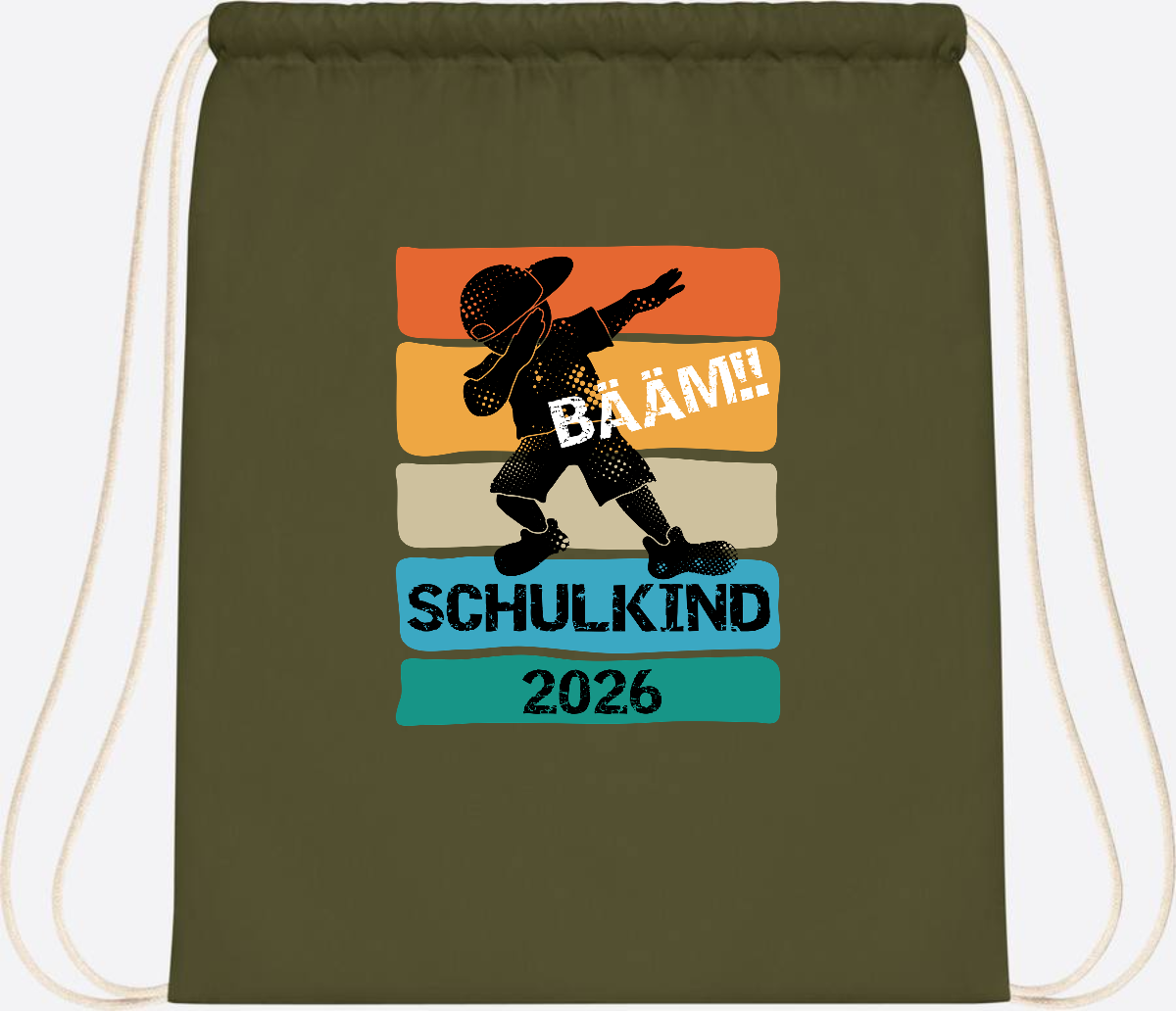 Turnbeutel Bääm! Schulkind 2026 – Geschenk zur Einschulung - Olive Green