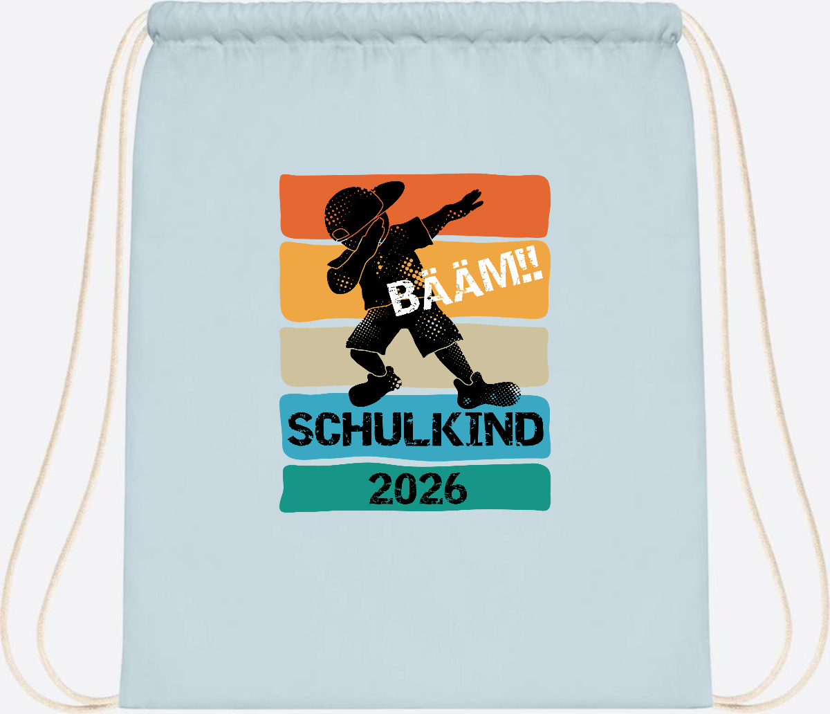 Turnbeutel Bääm! Schulkind 2026 – Geschenk zur Einschulung - Pastel Blue/White