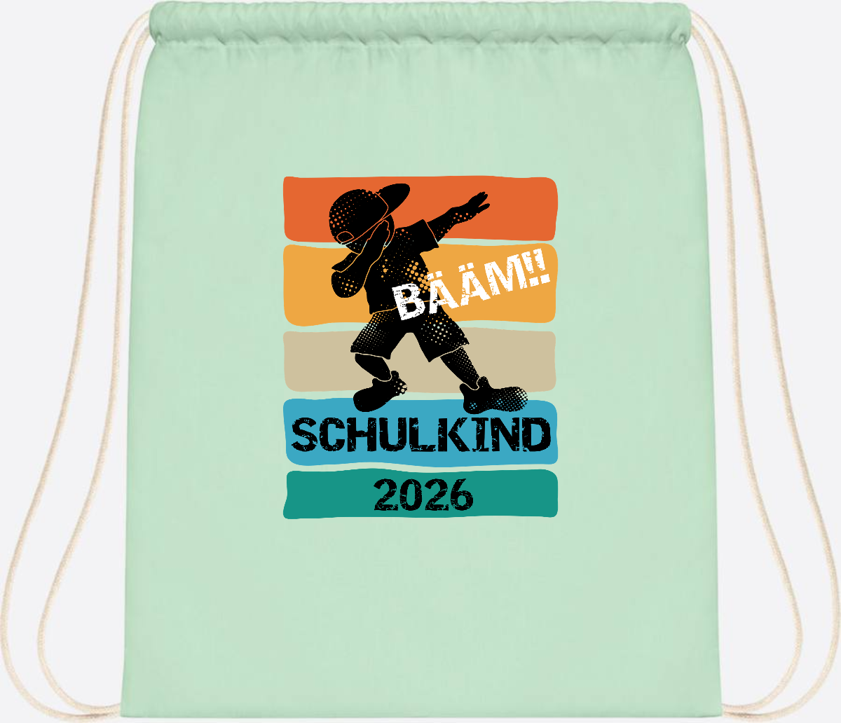 Turnbeutel Bääm! Schulkind 2026 – Geschenk zur Einschulung - Pastel Mint/White