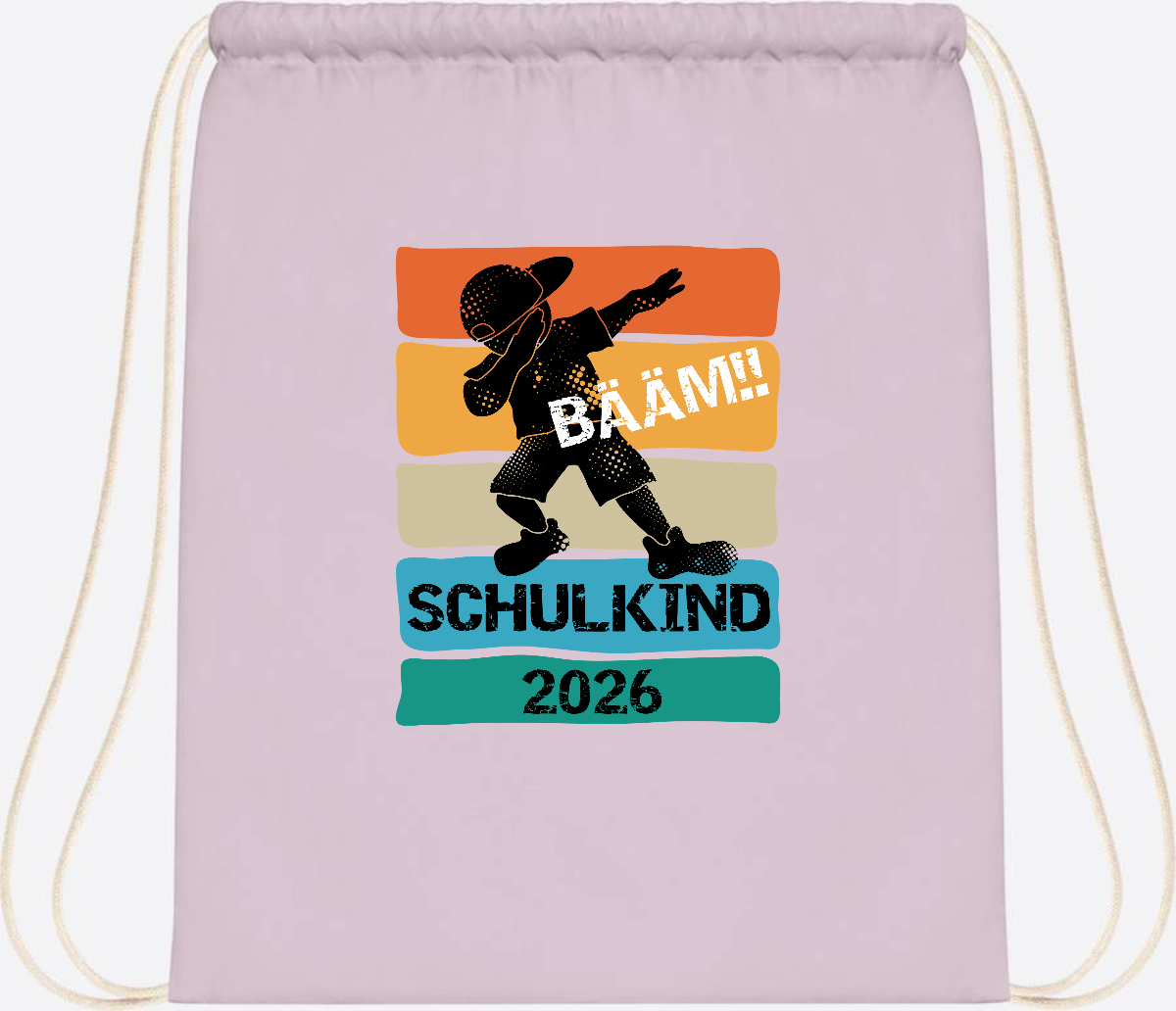 Turnbeutel Bääm! Schulkind 2026 – Geschenk zur Einschulung - Pastel Pink/White