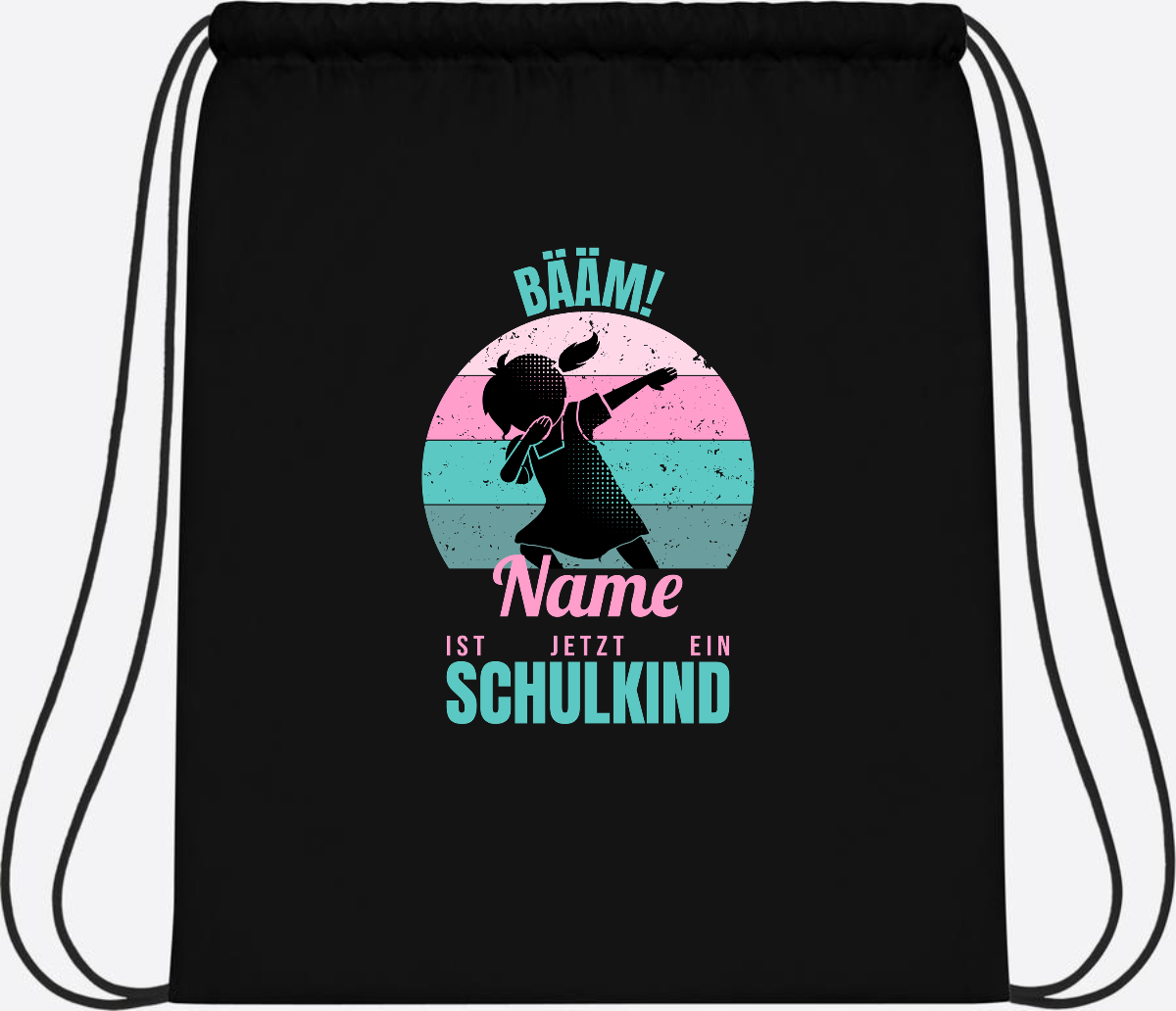 Turnbeutel BÄÄM Schulkind Mädchen – Personalisiert mit Name - Black/Black