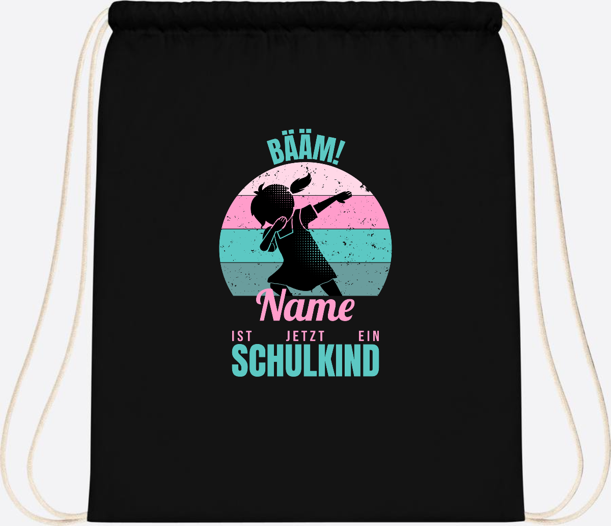 Turnbeutel BÄÄM Schulkind Mädchen – Personalisiert mit Name - Black