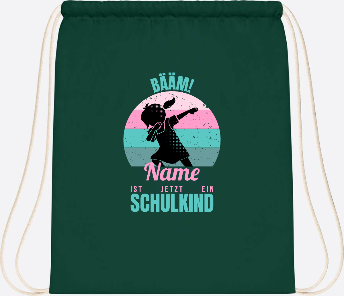 Turnbeutel BÄÄM Schulkind Mädchen – Personalisiert mit Name - Bottle Green