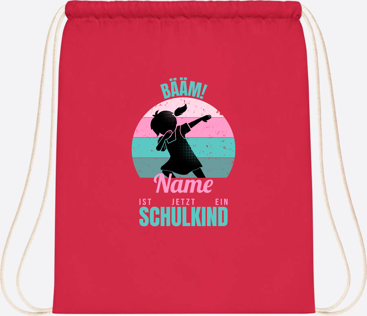 Turnbeutel BÄÄM Schulkind Mädchen – Personalisiert mit Name - Bright Red
