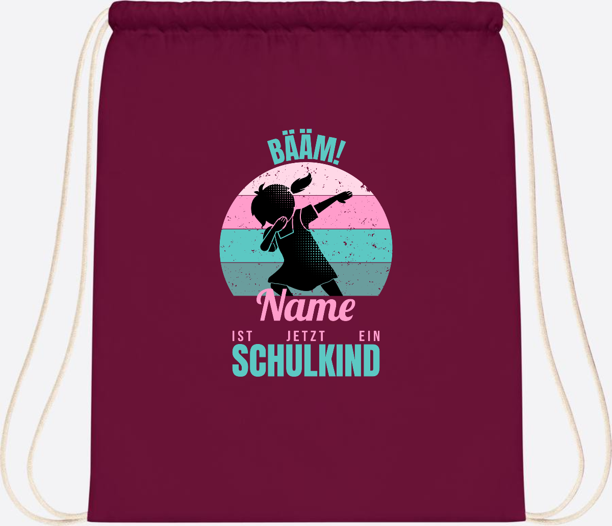 Turnbeutel BÄÄM Schulkind Mädchen – Personalisiert mit Name - Burgundy