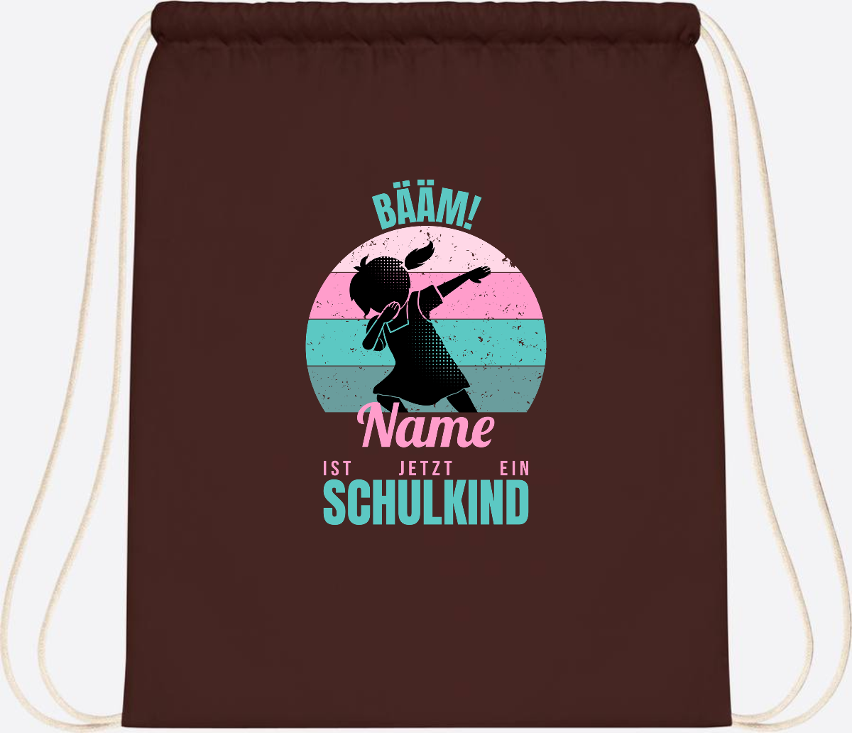 Turnbeutel BÄÄM Schulkind Mädchen – Personalisiert mit Name - Chocolate