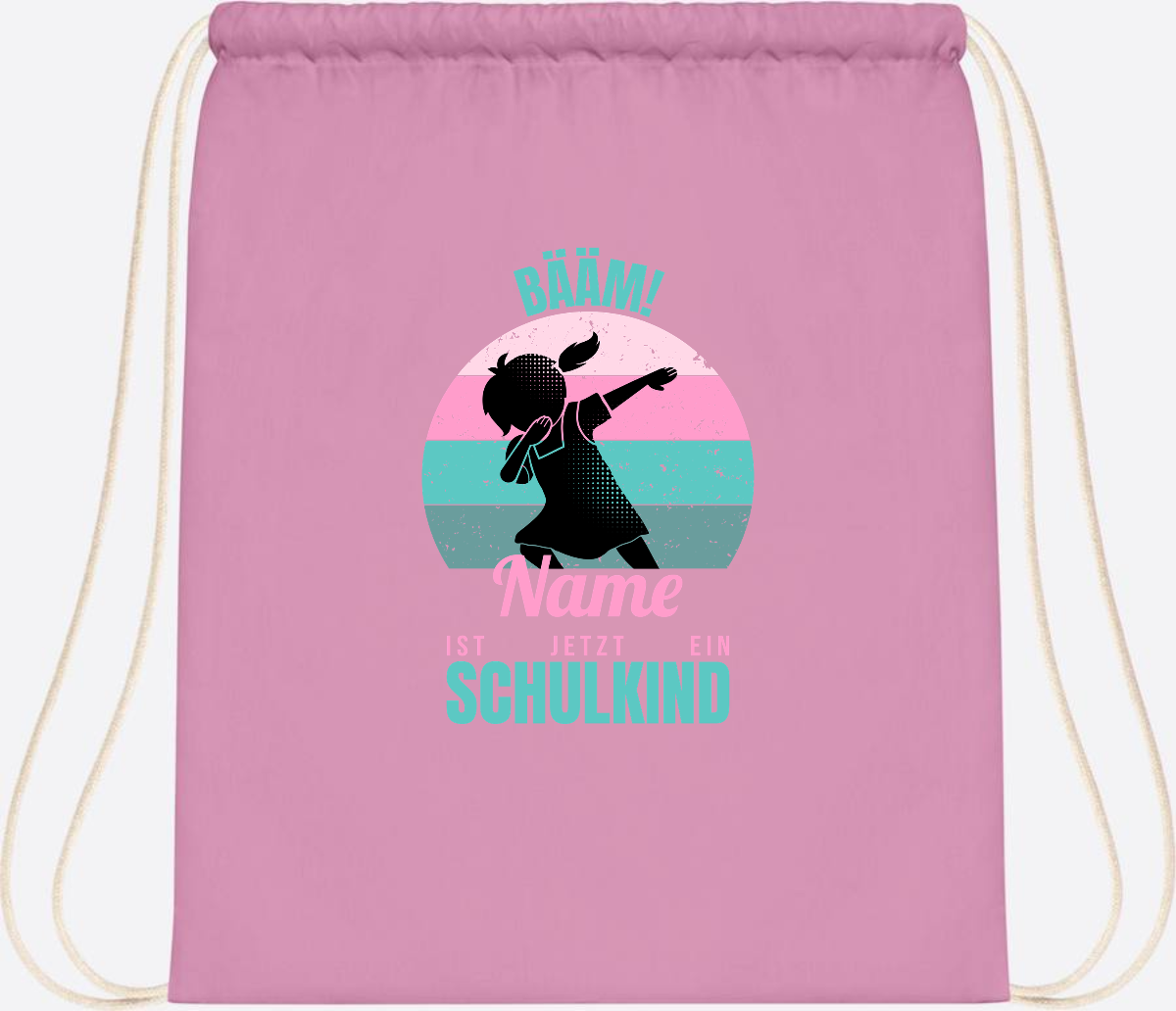 Turnbeutel BÄÄM Schulkind Mädchen – Personalisiert mit Name - Classic Pink/White