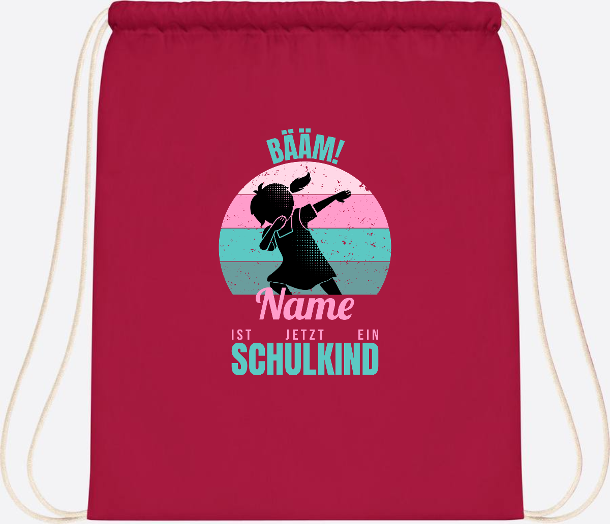 Turnbeutel BÄÄM Schulkind Mädchen – Personalisiert mit Name - Classic Red