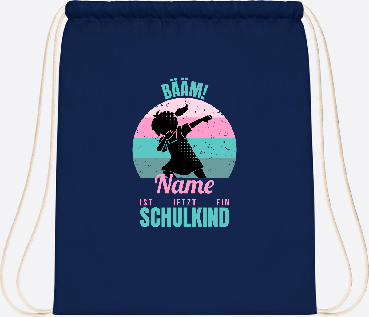 Turnbeutel BÄÄM Schulkind Mädchen – Personalisiert mit Name - French Navy