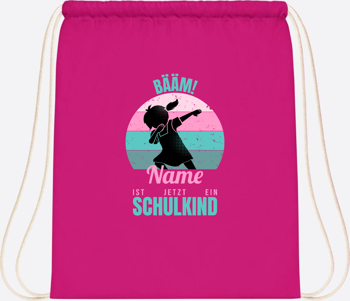Turnbeutel BÄÄM Schulkind Mädchen – Personalisiert mit Name - Fuchsia