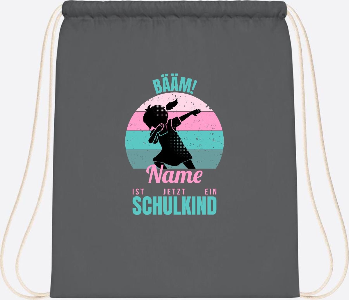 Turnbeutel BÄÄM Schulkind Mädchen – Personalisiert mit Name - Graphite Grey