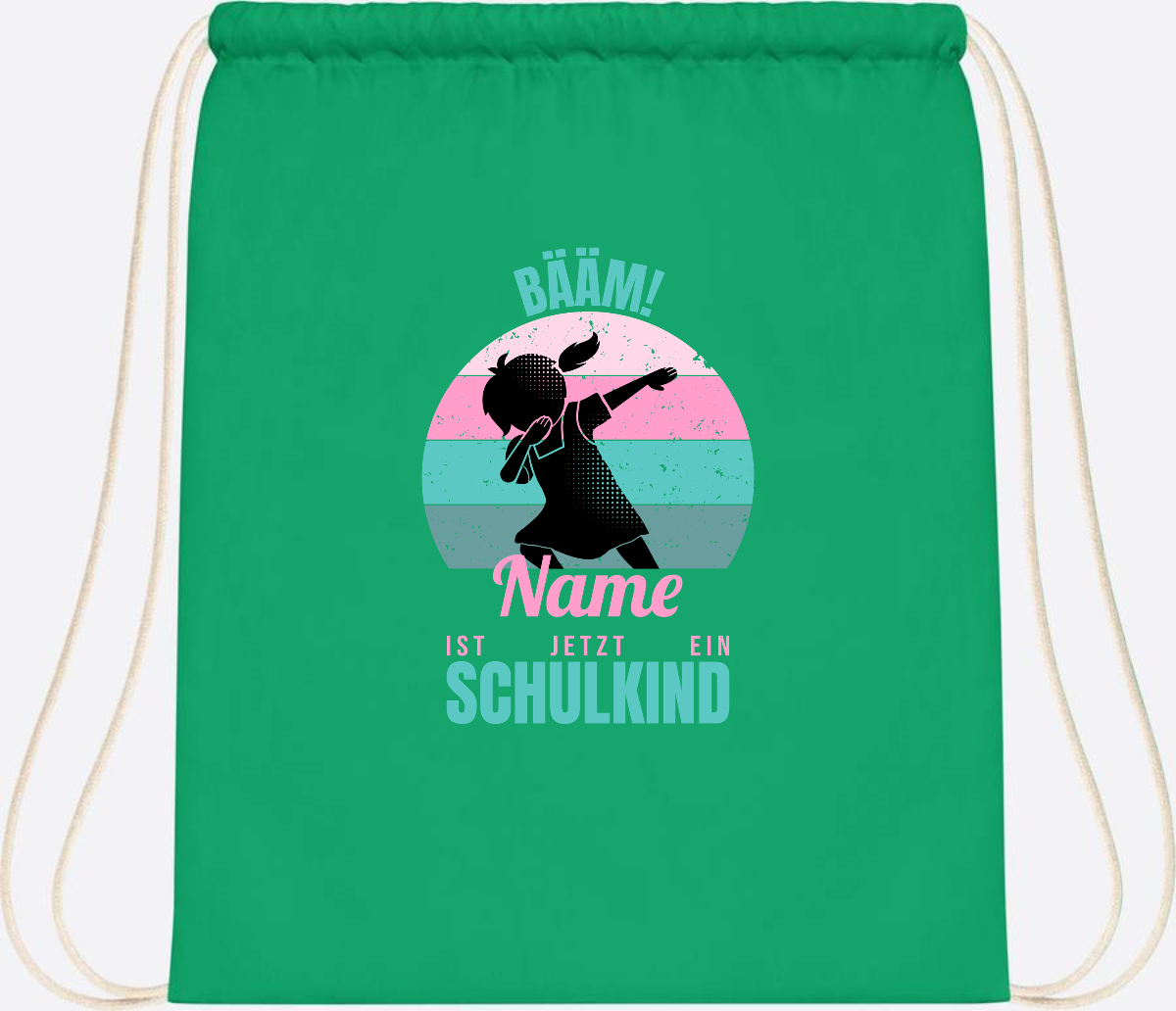 Turnbeutel BÄÄM Schulkind Mädchen – Personalisiert mit Name - Kelly Green