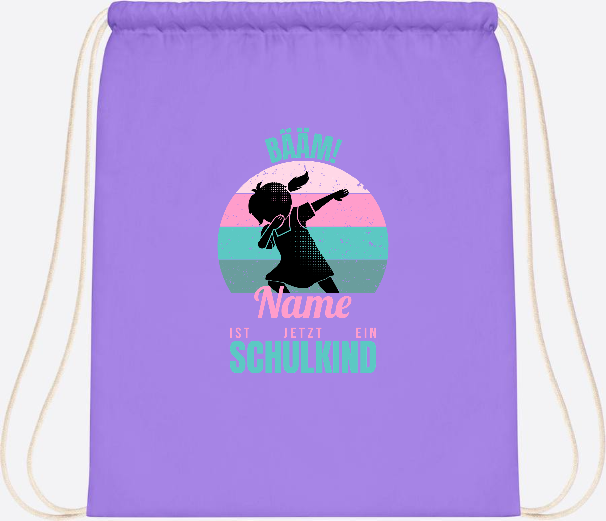 Turnbeutel BÄÄM Schulkind Mädchen – Personalisiert mit Name - Lavender/White