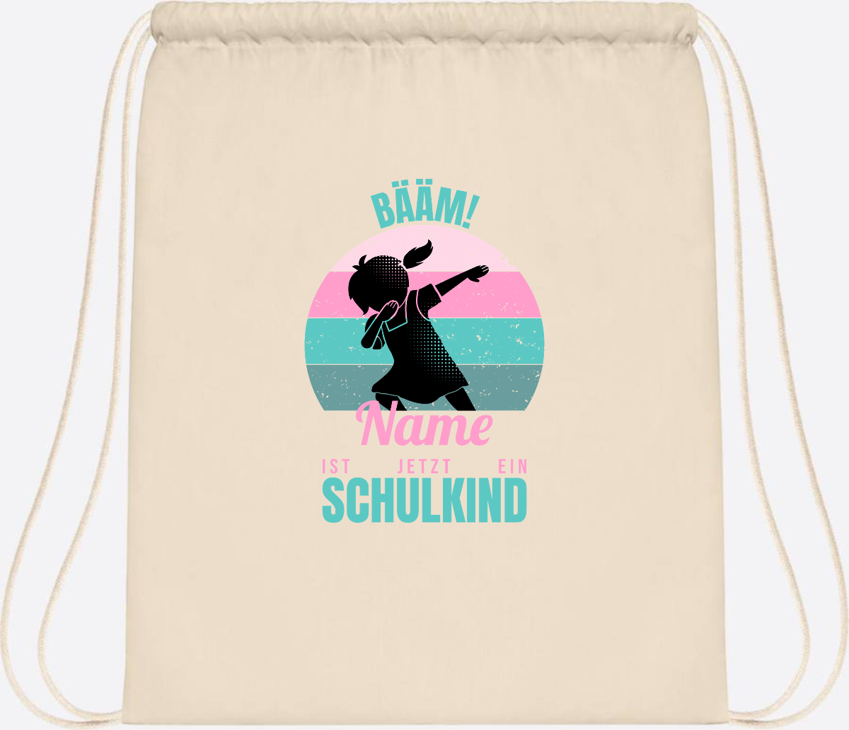 Turnbeutel BÄÄM Schulkind Mädchen – Personalisiert mit Name - Natural