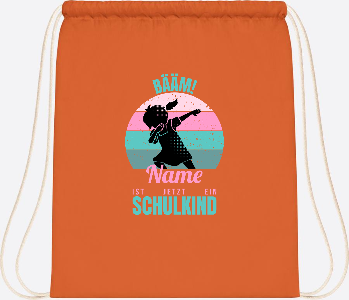 Turnbeutel BÄÄM Schulkind Mädchen – Personalisiert mit Name - Orange