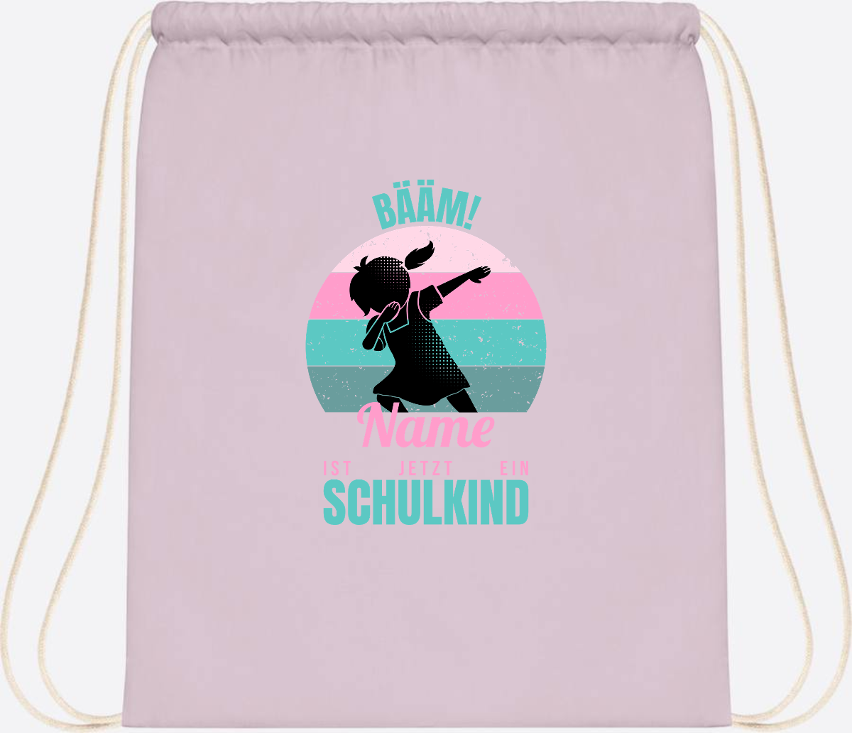 Turnbeutel BÄÄM Schulkind Mädchen – Personalisiert mit Name - Pastel Pink/White