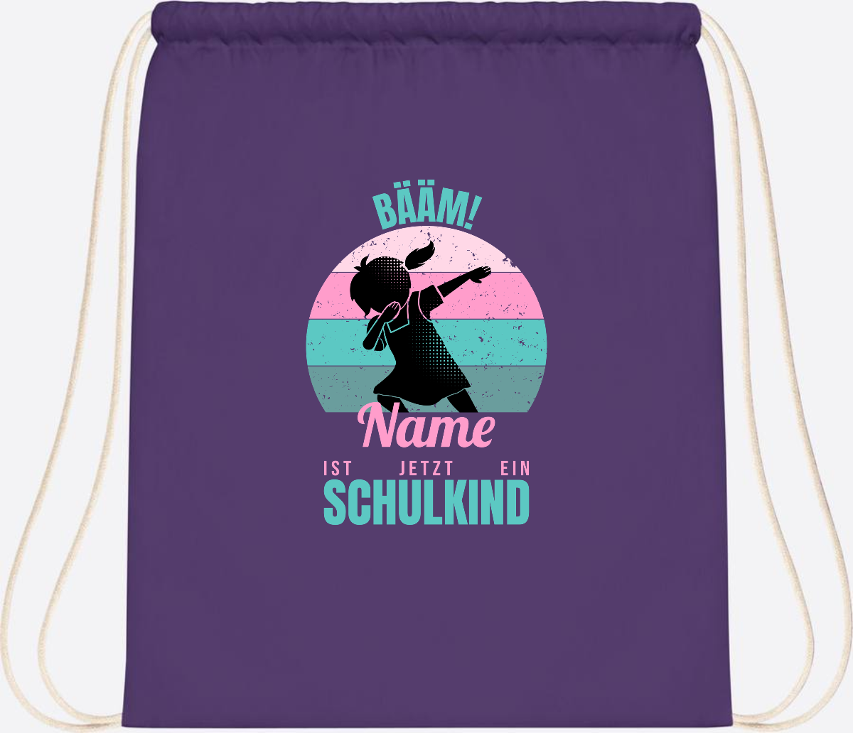 Turnbeutel BÄÄM Schulkind Mädchen – Personalisiert mit Name - Purple