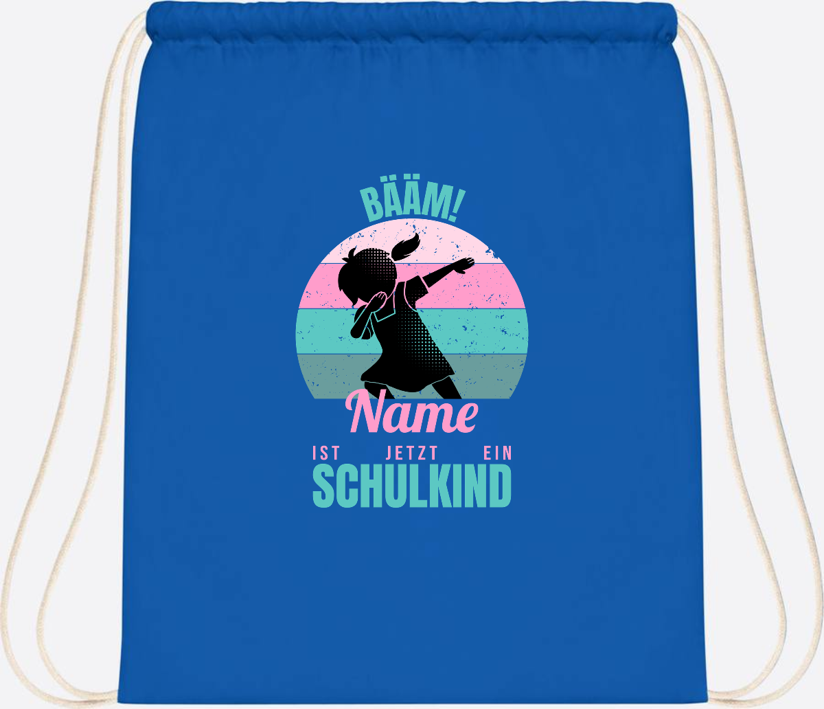 Turnbeutel BÄÄM Schulkind Mädchen – Personalisiert mit Name - Sapphire Blue